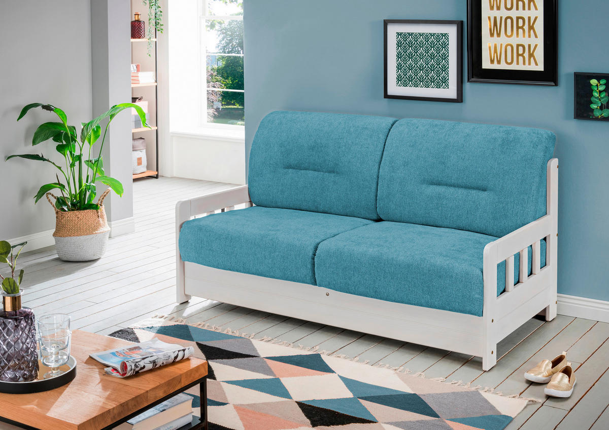 SCHLAFSOFA  in Mikrofaser Blau, Weiß  - Blau/Weiß, LIFESTYLE, Holz/Textil (154/88/90cm) - Livetastic