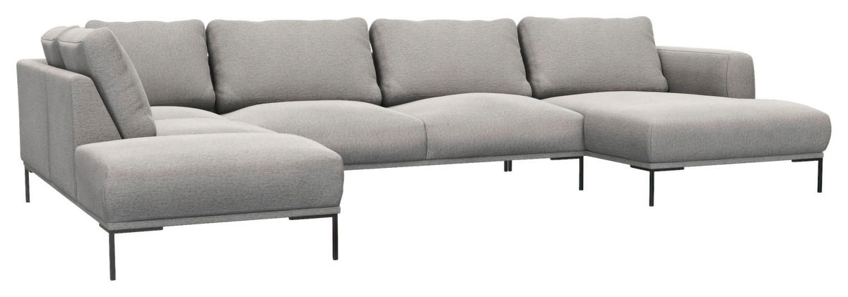 WOHNLANDSCHAFT Grau Webstoff, Flachgewebe  - Schwarz/Grau, Design, Textil/Metall (206/376/148cm) - Livetastic