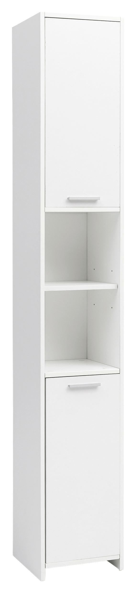 Bad Hochschrank Badschrank in weiß Eiche Badezimmer Schrank Chrom 190 cm Porto