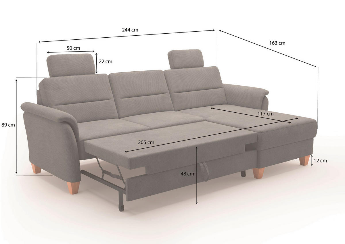 ECKSOFA in Flachgewebe Dunkelbraun  244/163 cm  - Eichefarben/Dunkelbraun, KONVENTIONELL, Holz/Textil (244/163cm) - Sit & More