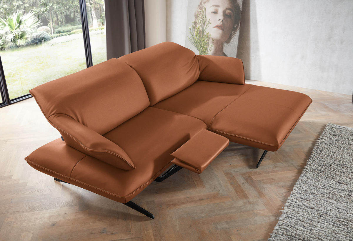 ECKSOFA in Echtleder Cognac  - Cognac/Beige, Design, Leder/Metall (252/169cm) - Koinor