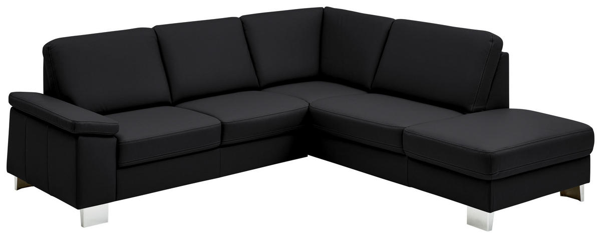 ECKSOFA  in Echtleder Schwarz  248/235 cm  - Alufarben/Schwarz, Design, Leder/Metall (248/235cm) - Beldomo Premium
