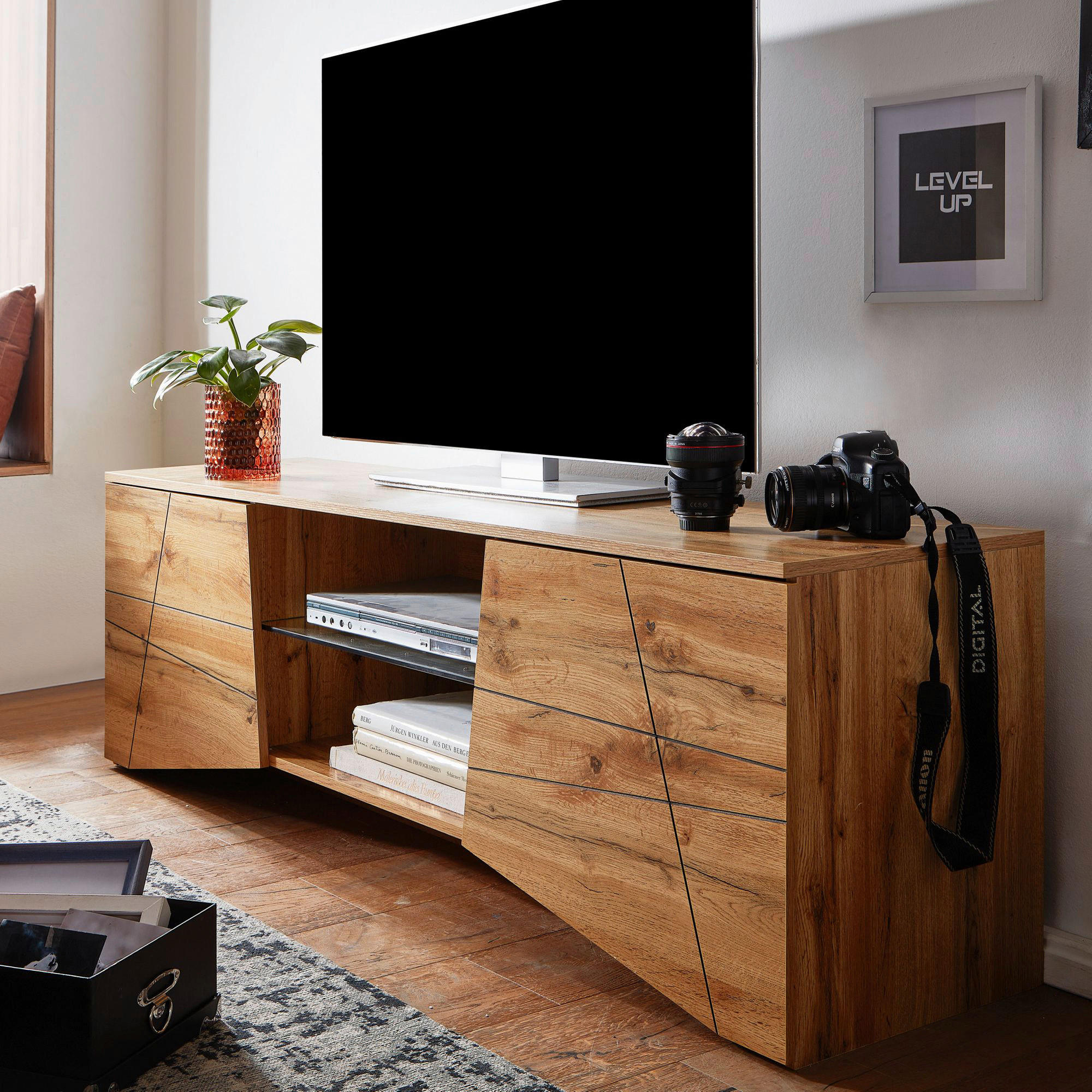 TV-BÄNK  i 160/50/40 cm  - brun, Modern, trämaterial/glas (160/50/40cm) - MID.YOU