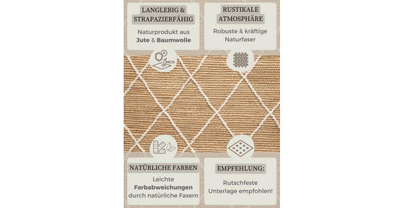 FLACHWEBETEPPICH 200/300 cm Kunu Weiß, Sandfarben - Sandfarben/Weiß, Basics, Textil (200/300cm) - Novel