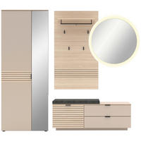 GARDEROBE 5-teilig  in 236/202/38 cm  - Kaschmir/Eichefarben, Design, Glas/Holzwerkstoff (236/202/38cm) - Xora