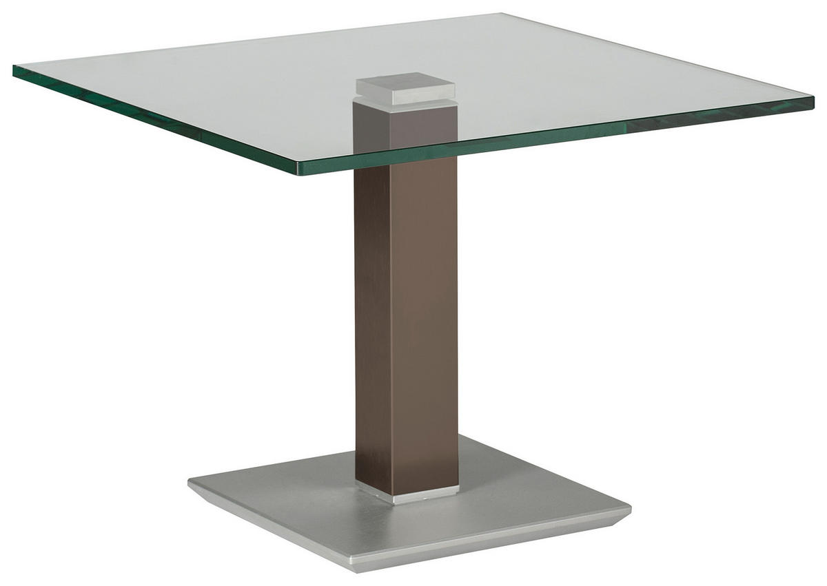 BEISTELLTISCH in Metall, Glas 60/60/46-65 cm  - Edelstahlfarben/Beige, Design, Glas/Kunststoff (60/60/46-65cm)