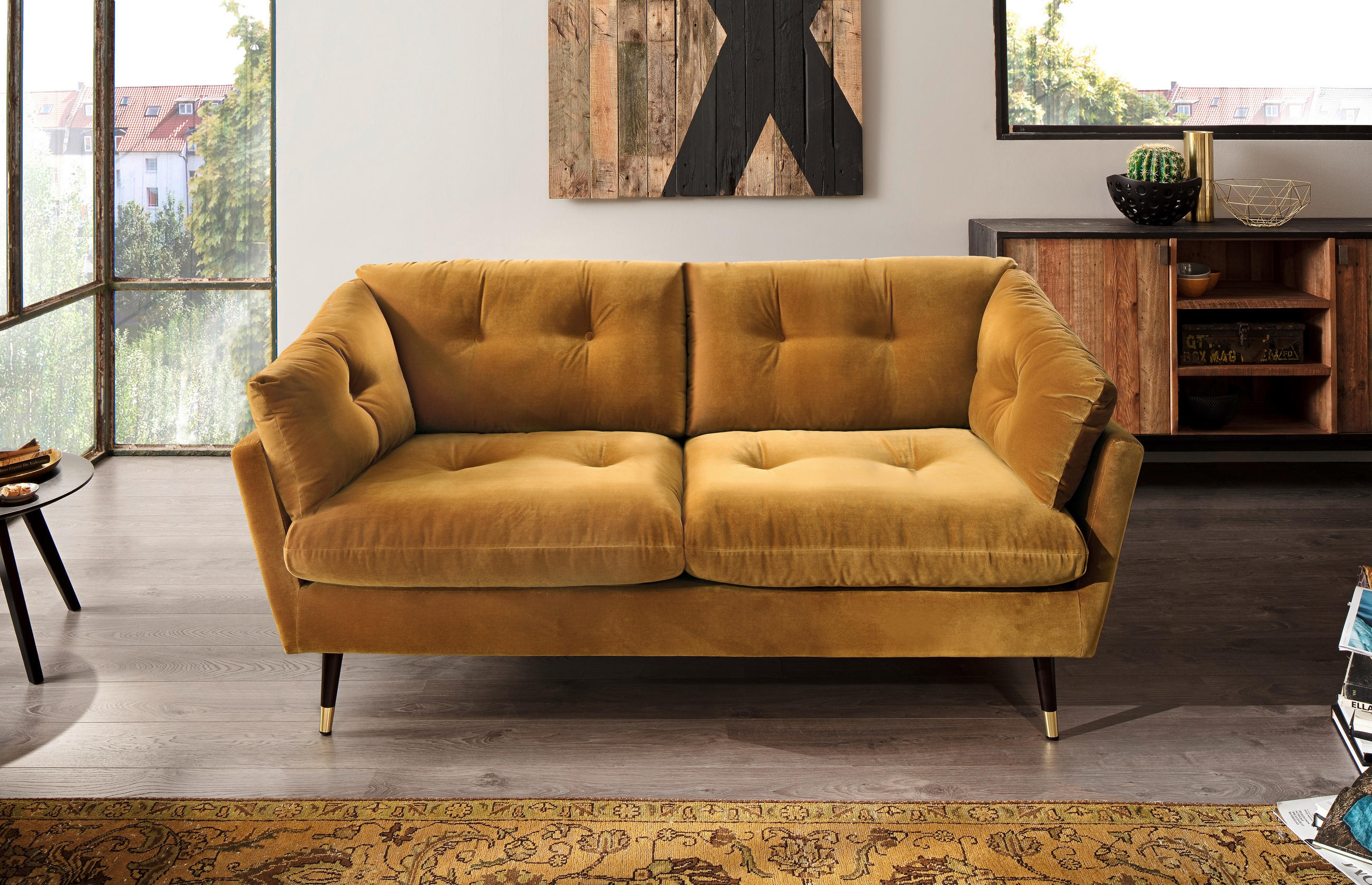 2-SITZER-SOFA JAPAN-2S SOFA Samt Senfgelb  - Senfgelb, MODERN, Textil (167/84/93cm) - MID.YOU