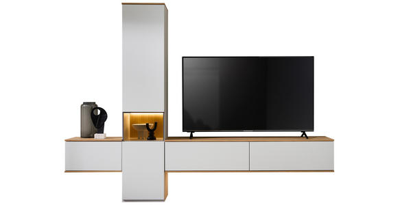 WOHNWAND  in Weiß, Eichefarben  285/215/40 cm  - Eichefarben/Schwarz, KONVENTIONELL, Glas/Holzwerkstoff (285/215/40cm) - Venda