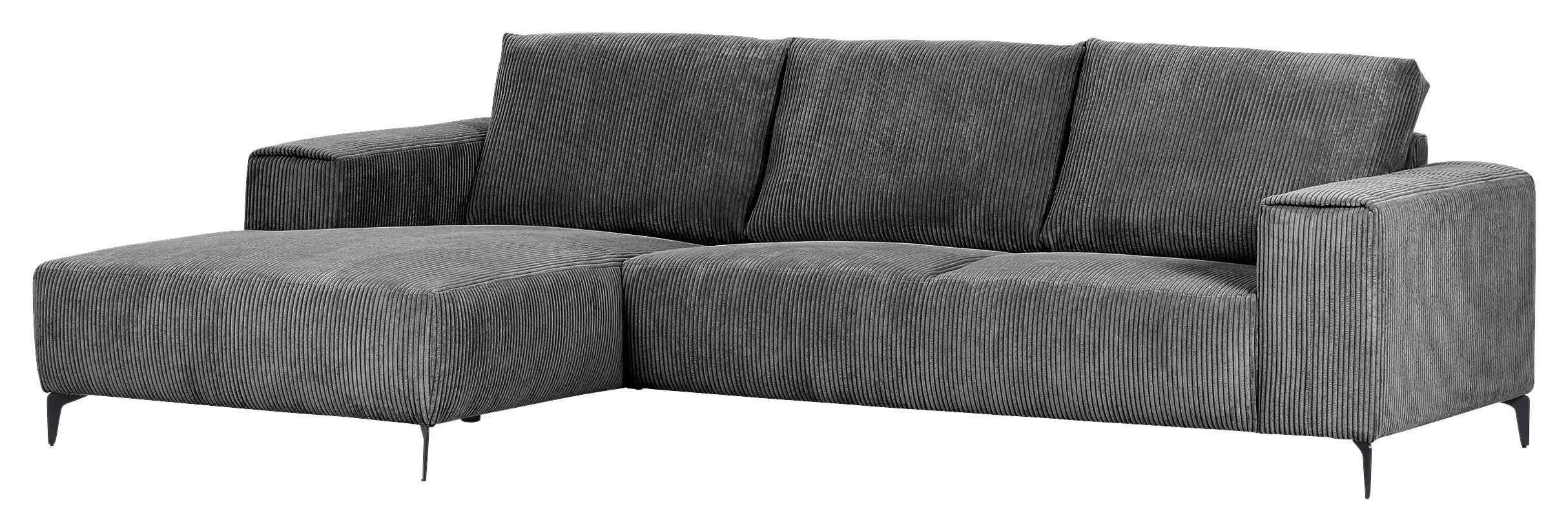 ECKSOFA in Cord Dunkelgrau  - Dunkelgrau/Schwarz, Konventionell, Textil/Metall (170/285cm) - Carryhome