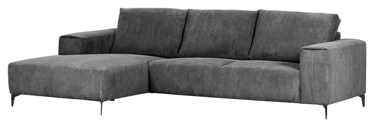 ECKSOFA in Cord Dunkelgrau  - Dunkelgrau/Schwarz, Konventionell, Textil/Metall (170/285cm) - Carryhome