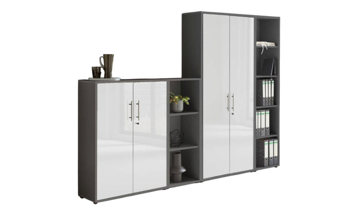 Mid.you Aktenschrank Office Edition Anthrazit, Weiß Hochglanz 128.5x185.6x33 cm