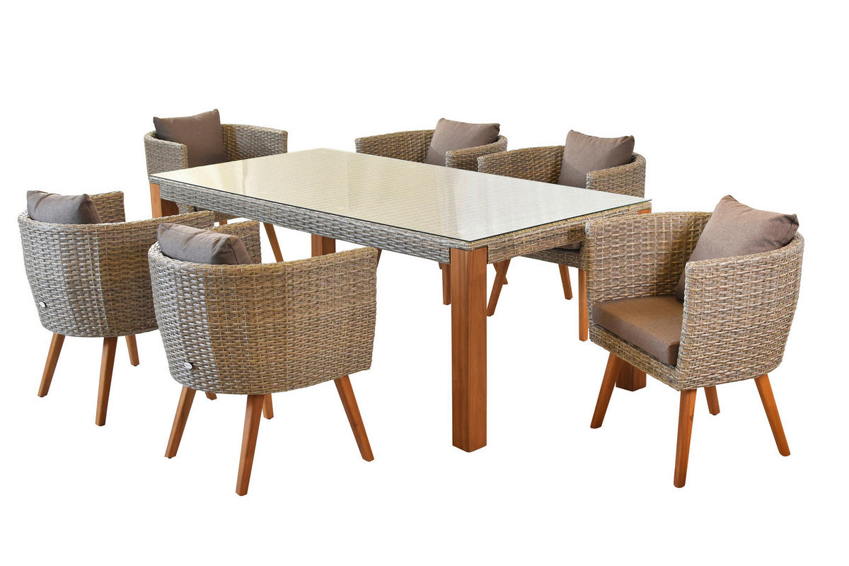 GARTENTISCHGRUPPE AkazieHartholz Aluminium  - Beige/Braun, KONVENTIONELL, Glas/Holz - Gardenson