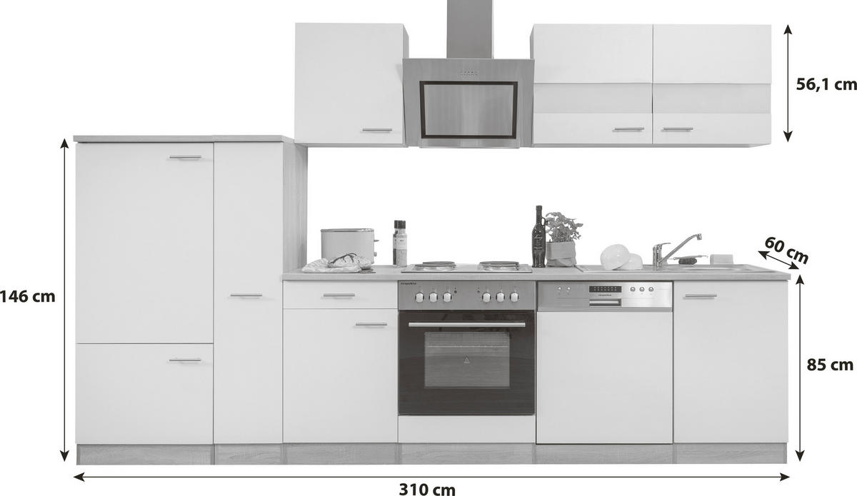 KUCHYŇSKÝ BLOK - šedá/barvy dubu, Basics, kov/kompozitní dřevo (310cm) - Respekta