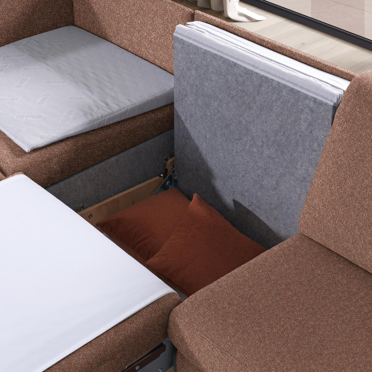 ECKSOFA  in Mikrovelours Terracotta  203/261 cm  - Eichefarben/Terracotta, KONVENTIONELL, Holz/Textil (203/261cm) - Sedda