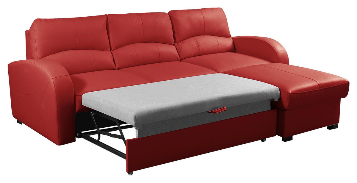 ECKSOFA in Lederlook Echtleder Rot  - Rot/Schwarz, Design, Leder/Kunststoff (227/168cm) - Livetastic