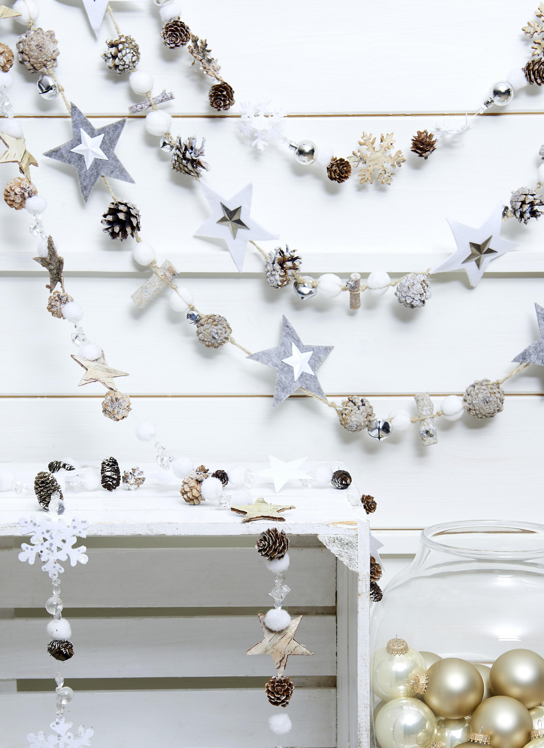 GIRLANDE  - Braun/Weiß, KONVENTIONELL, Holz/Textil (120cm)