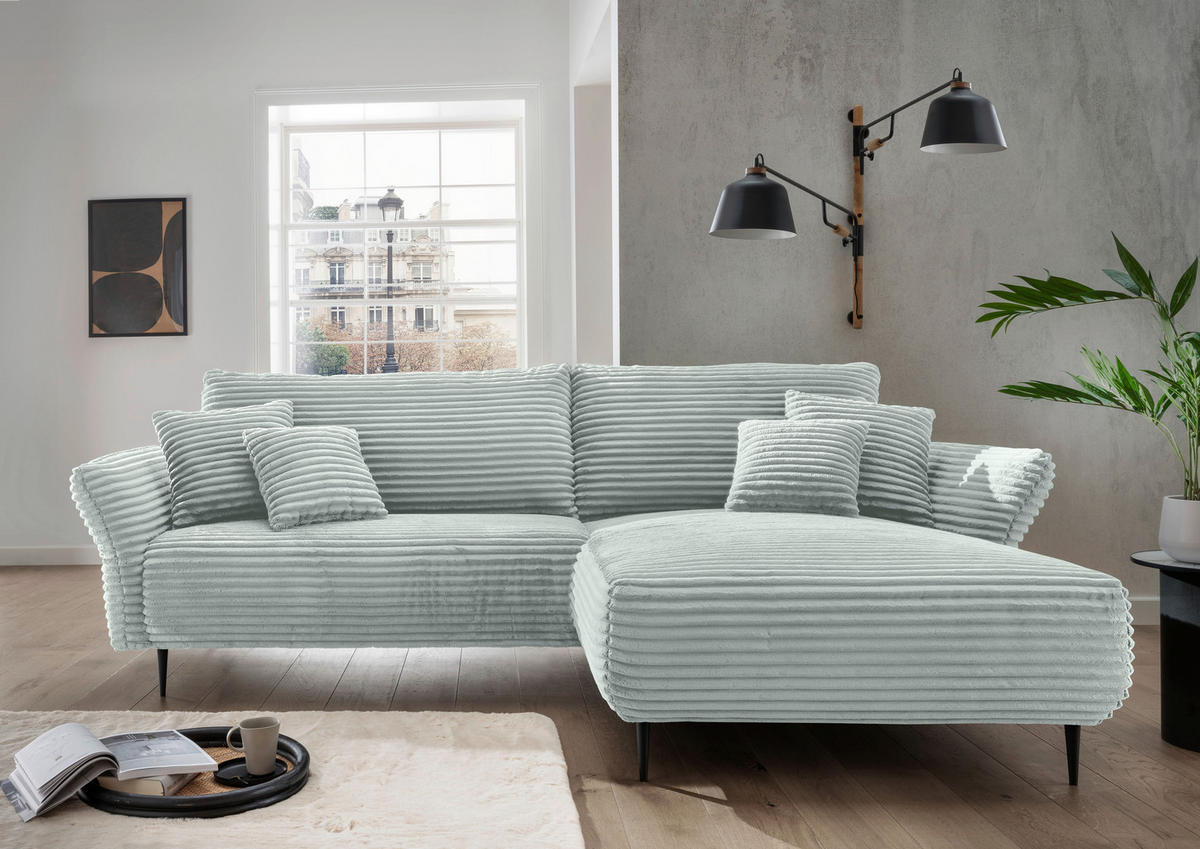 ECKSOFA Blau Cord  - Blau/Schwarz, Design, Textil/Metall (178/264-302cm) - Livetastic