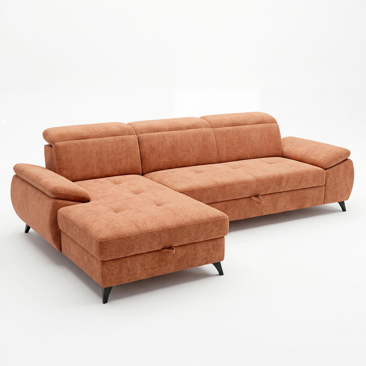 ECKSOFA TAOS Rostfarben Struktur Bettkasten, Kopfstütze  - Rostfarben/Schwarz, Basics, Holz/Textil (281/166cm) - MID.YOU