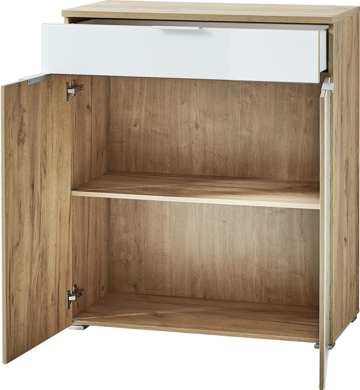 KOMMODE 89/105/40 cm  in Weiss, Eichefarben  - Weiss/Eichefarben, Konventionell, Glas/Holzwerkstoff (89/105/40cm)
