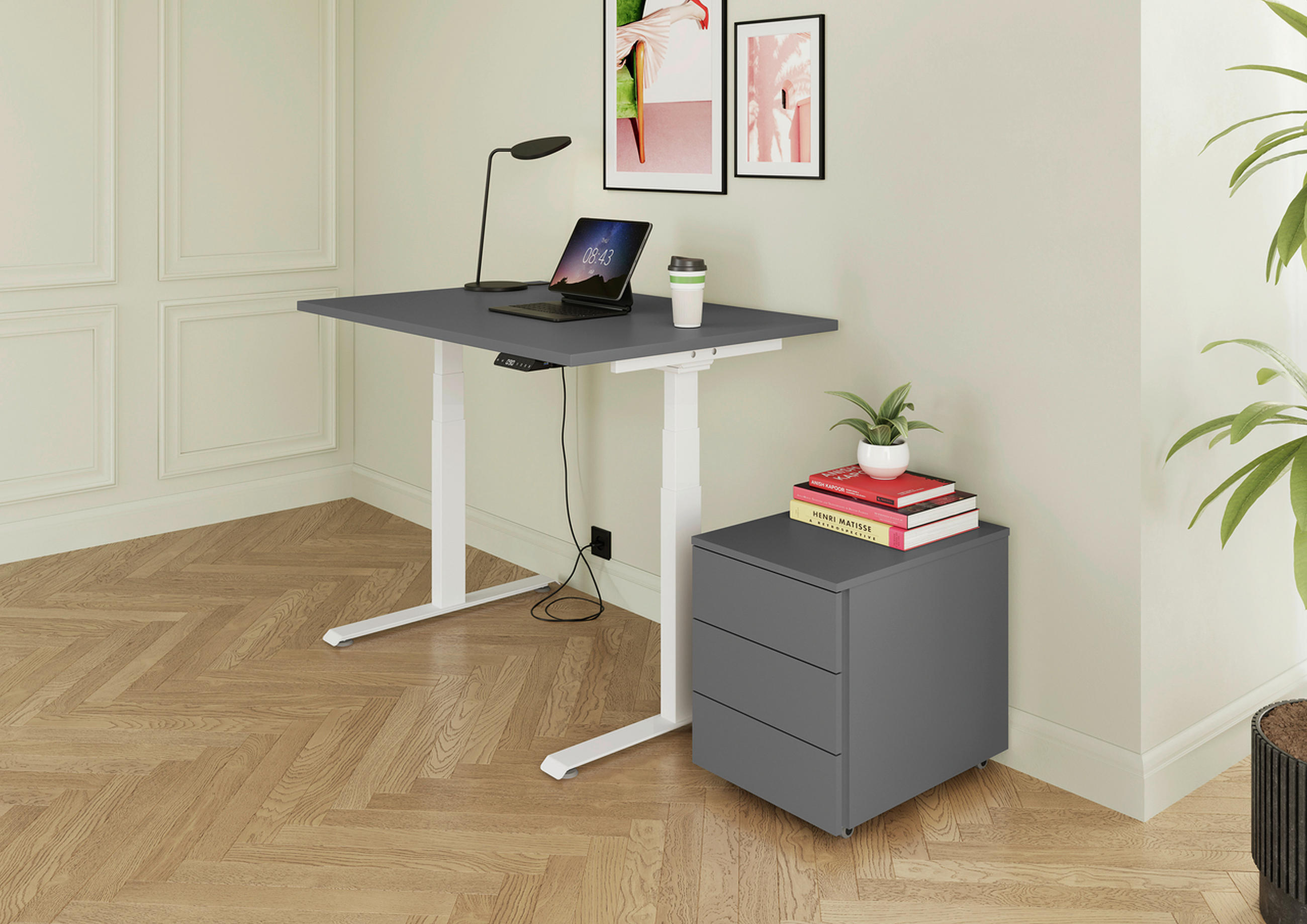 SCHREIBTISCH höhenverstellbar  - Graphitfarben/Weiß, KONVENTIONELL, Holzwerkstoff/Metall (120/80/64,5-129,5cm) - Venda
