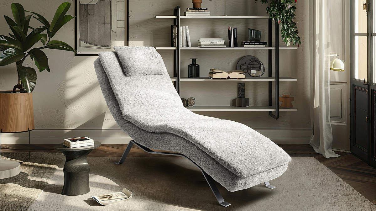 RELAXLIEGE Bouclé Hellgrau  - Silberfarben/Hellgrau, Design, Textil/Metall (65/95/171cm) - Celina Home