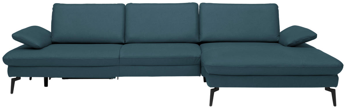 ECKSOFA in Echtleder Blau  - Blau/Schwarz, Design, Leder/Metall (325/157cm) - Dieter Knoll