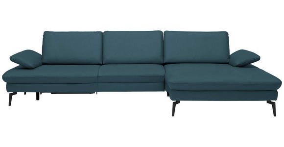 ECKSOFA in Echtleder Blau 325/157 cm - Blau/Schwarz, Design, Leder/Metall (325/157cm) - Dieter Knoll