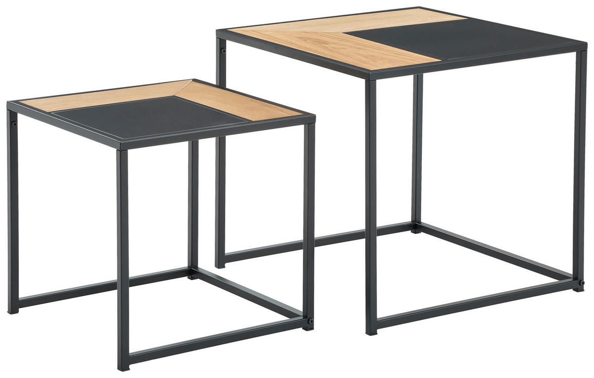 COUCHTISCHSET Tanne furniert quadratisch Schwarz, Naturfarben  - Schwarz/Naturfarben, Design, Holz/Holzwerkstoff (50/40/47/40/50/40cm) - MID.YOU