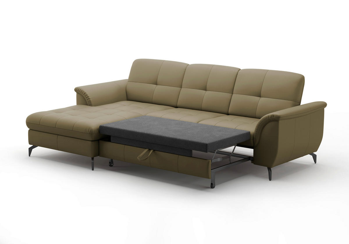 ECKSOFA ZORA E Olivgrün Kombination Echtleder/Stoff Vliesstoff  - Schwarz/Olivgrün, MODERN, Leder/Textil (164/262cm) - Sit & More
