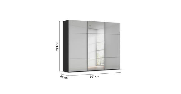 SCHWEBETÜRENSCHRANK 301/223/68 cm 3-türig Grau, Schwarz - Chromfarben/Schwarz, KONVENTIONELL, Glas/Holzwerkstoff (301/223/68cm) - Novel