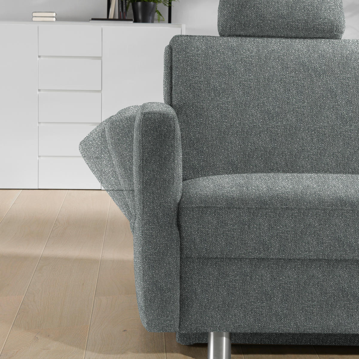 SCHLAFSOFA  in Mikrovelours Graugrün  - Alufarben/Graugrün, KONVENTIONELL, Kunststoff/Textil (176/88/91cm) - Sedda