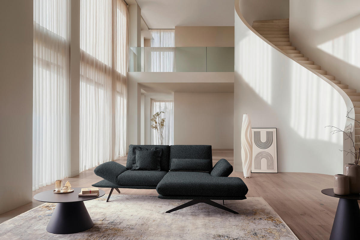 ECKSOFA Flachgewebe Anthrazit  - Anthrazit/Schwarz, Design, Textil/Metall (234/155cm) - Dieter Knoll