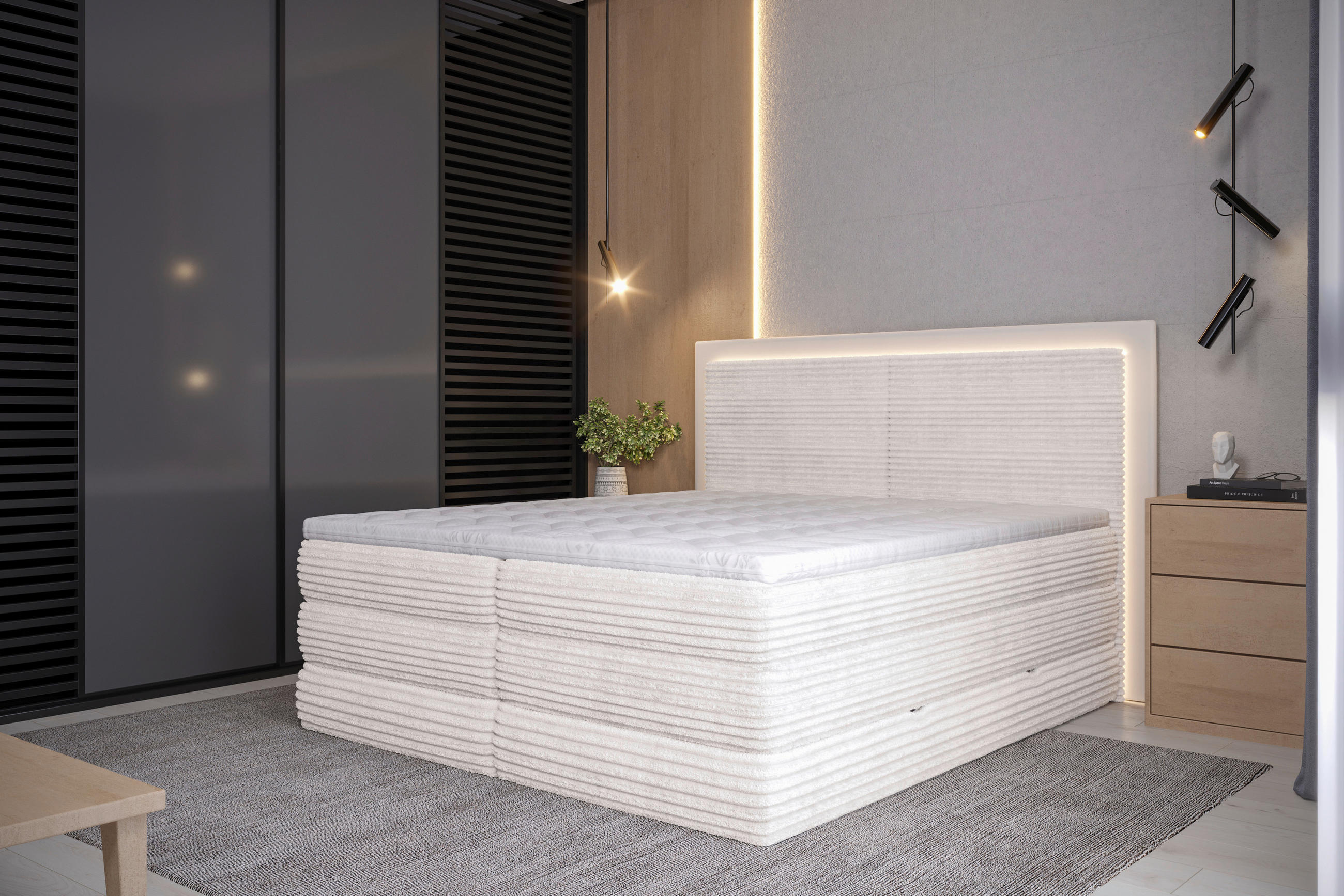 BOXSPRINGBETT 180/200 cm  in Creme  - Creme/Schwarz, Trend, Holz/Holzwerkstoff (180/200cm) - Boxxx