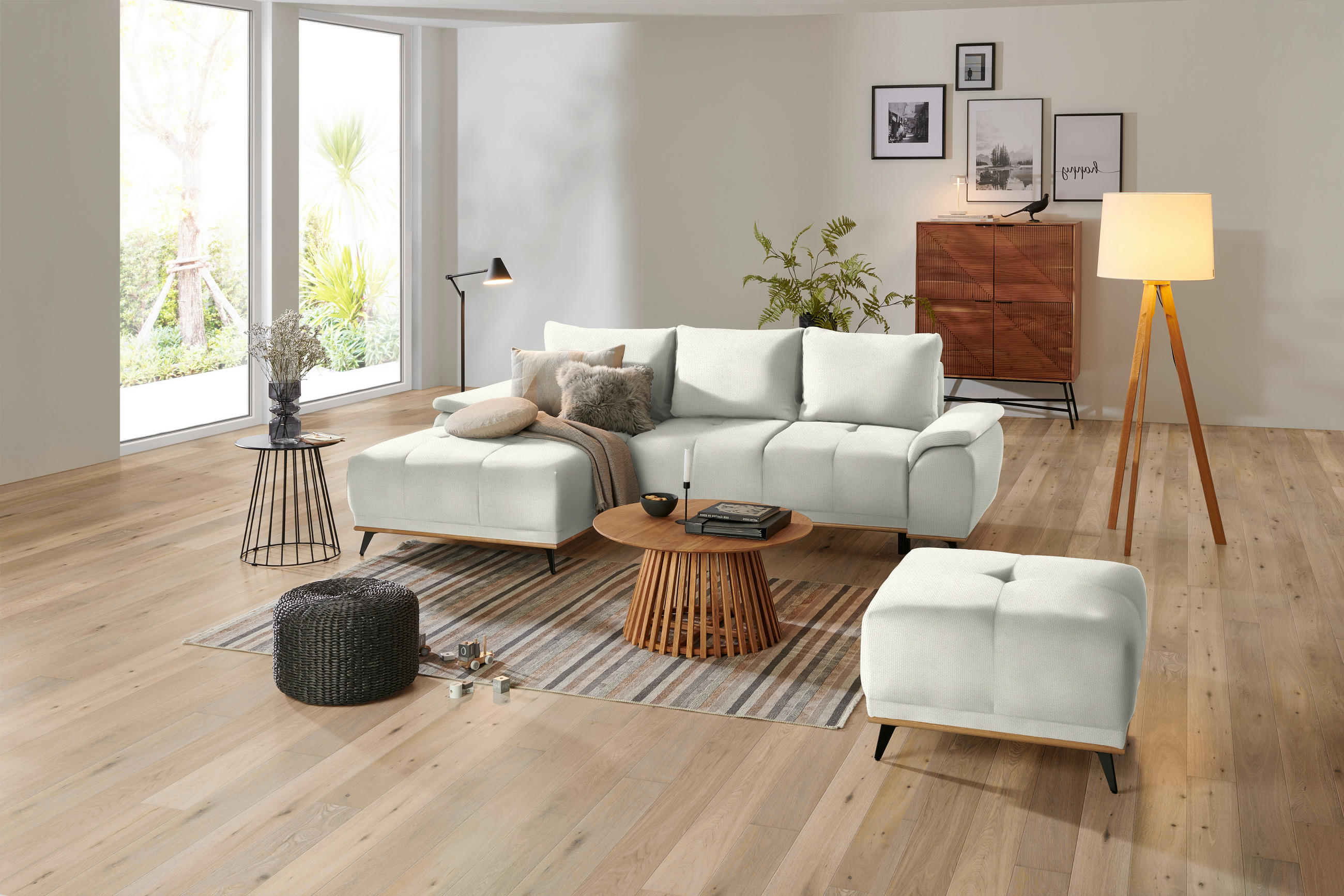 ECKSOFA in Struktur Weiß  - Schwarz/Weiß, MODERN, Textil/Metall (168/262cm) - home24