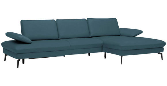 ECKSOFA in Echtleder Blau 325/157 cm - Blau/Schwarz, Design, Leder/Metall (325/157cm) - Dieter Knoll
