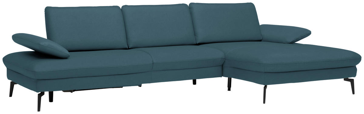 ECKSOFA in Echtleder Blau  - Blau/Schwarz, Design, Leder/Metall (325/157cm) - Dieter Knoll