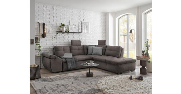 ECKSOFA  in Mikrovelours Graubraun  - Graubraun/Schwarz, KONVENTIONELL, Kunststoff/Textil (265/217cm) - Carryhome