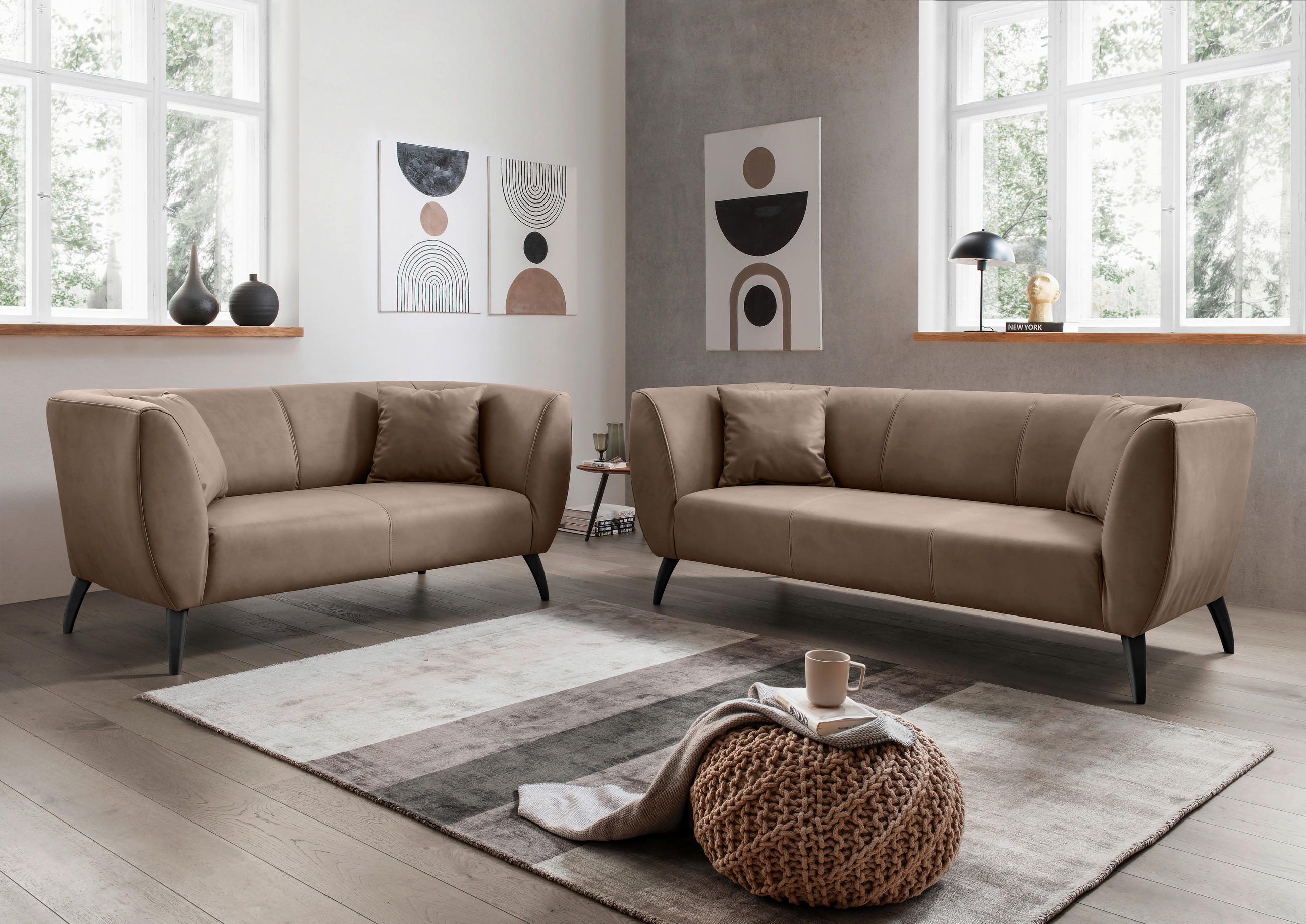 Thumbnail - Livetastic 3-Sitzer-Sofa, Braun, Textil, Buche, Uni, Füllung: Schaumstoff, 208x83x88 cm, Made in EU, Rücken echt, Armtei...