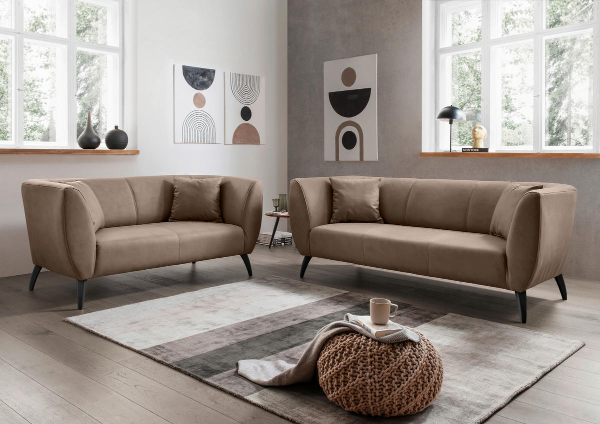 2-SITZER-SOFA in Lederlook Braun  - Schwarz/Braun, Modern, Holz/Textil (172/83/88cm) - Livetastic