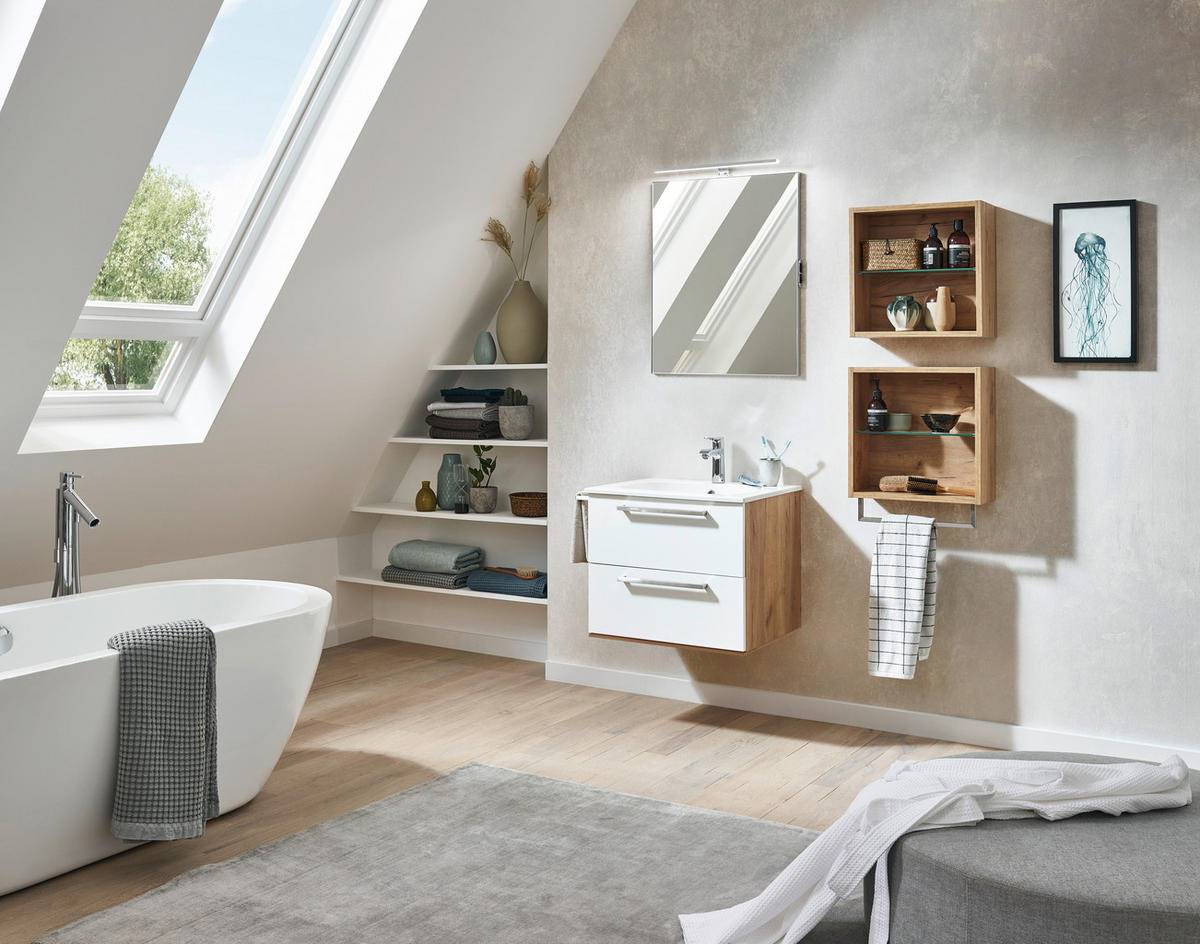 BADEZIMMERREGAL 45/45/18,8 cm  - Eichefarben, Design, Glas/Holz (45/45/18,8cm) - Dieter Knoll