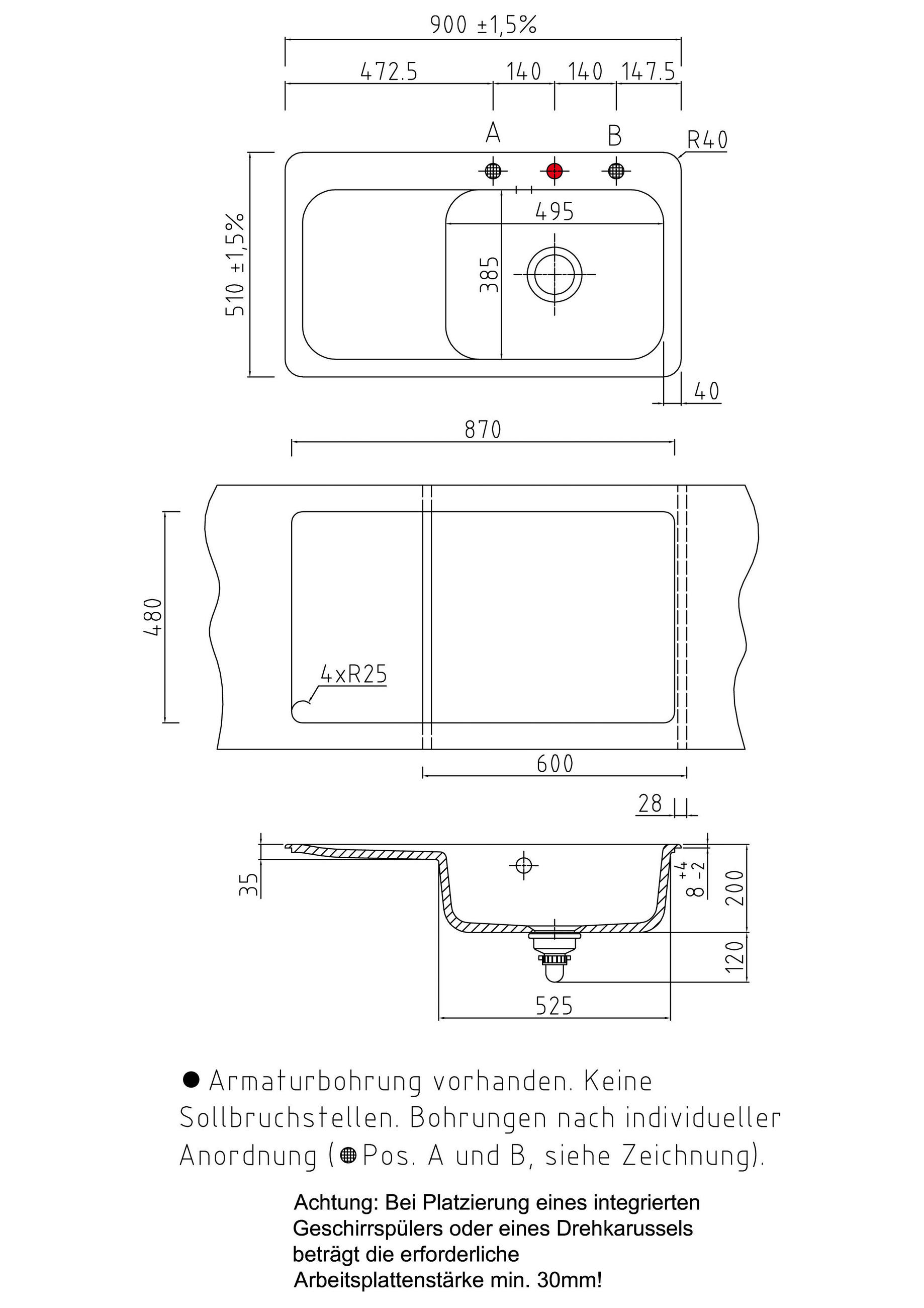 SPÜLE Juna 90 / 50140278  - Titanfarben, Basics, Keramik (90/20/51cm) - Systemceram