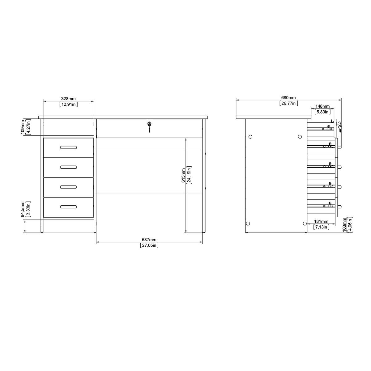 SCHREIBTISCH 109,3/48,5/75,6 cm  in Weiß  - Silberfarben/Weiß, MODERN, Holzwerkstoff/Kunststoff (109,3/48,5/75,6cm) - MID.YOU