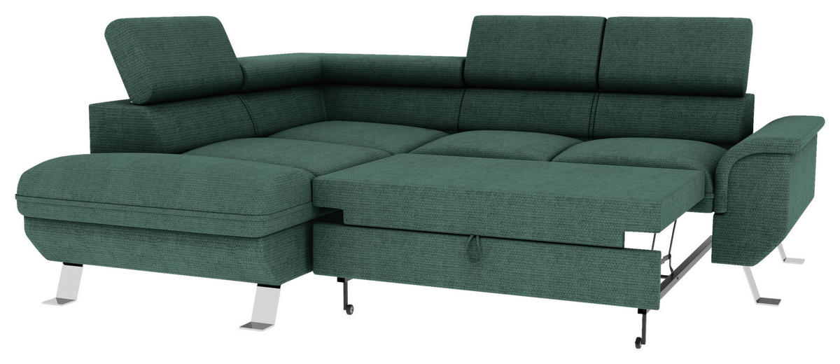 ECKSOFA Dunkelgrün Struktur  - Dunkelgrün/Silberfarben, KONVENTIONELL, Textil/Metall (207/268cm) - Carryhome