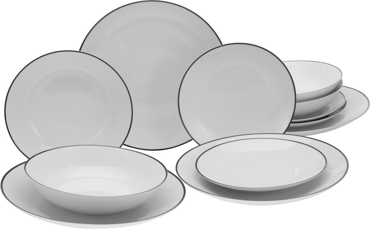 JÍDELNÍ SOUPRAVA, porcelán - bílá/černá, Basics, keramika (30,5/26/31cm) - Creatable