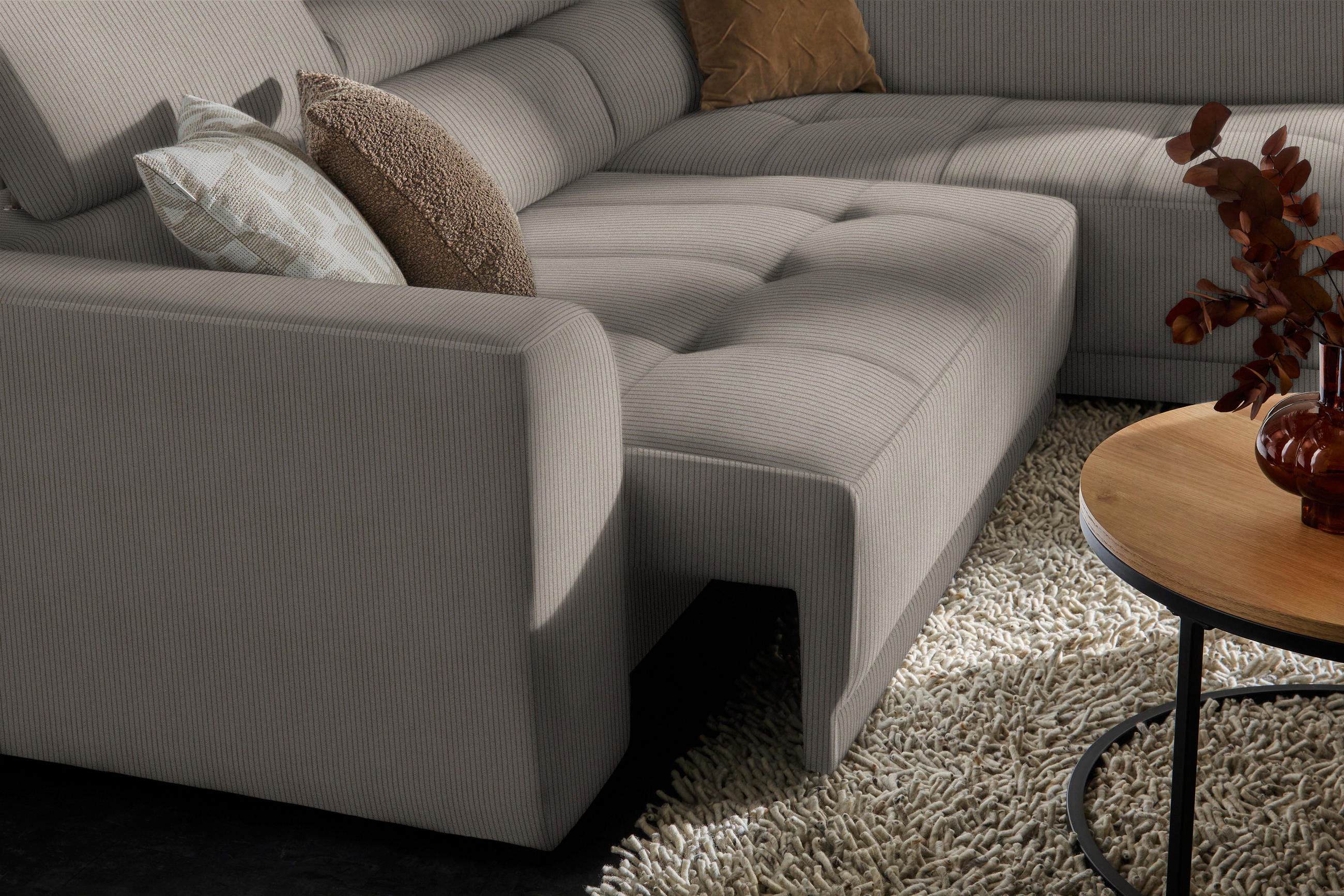 ECKSOFA in Feincord Graubraun  284/205 cm  - Graubraun/Schwarz, Design, Kunststoff/Textil (284/205cm) - Xora