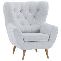 OHRENSESSEL in Flachgewebe Hellgrau  - Eichefarben/Hellgrau, Design, Holz/Textil (87/101/95cm) - Stylife