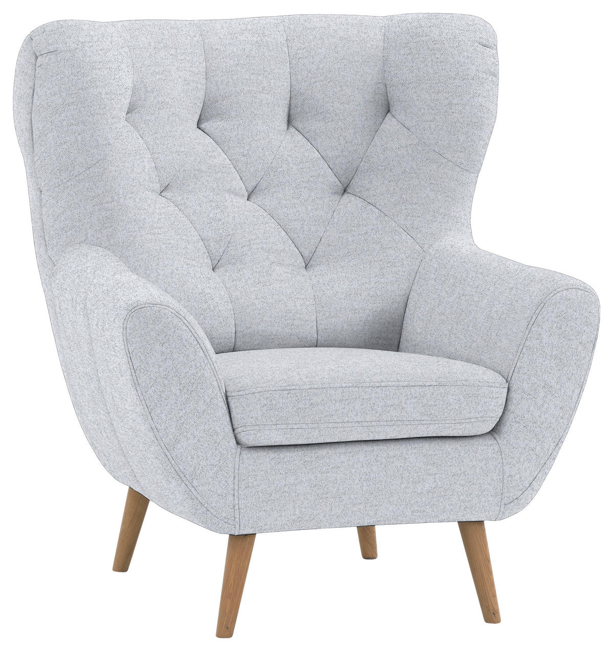OHRENSESSEL in Flachgewebe Hellgrau  - Eichefarben/Hellgrau, Design, Holz/Textil (87/101/95cm) - Stylife