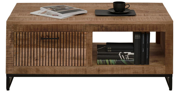 COUCHTISCH Mangoholz massiv 110/60/45 cm rechteckig Naturfarben - Schwarz/Naturfarben, Design, Holz/Metall (110/60/45cm) - Carryhome