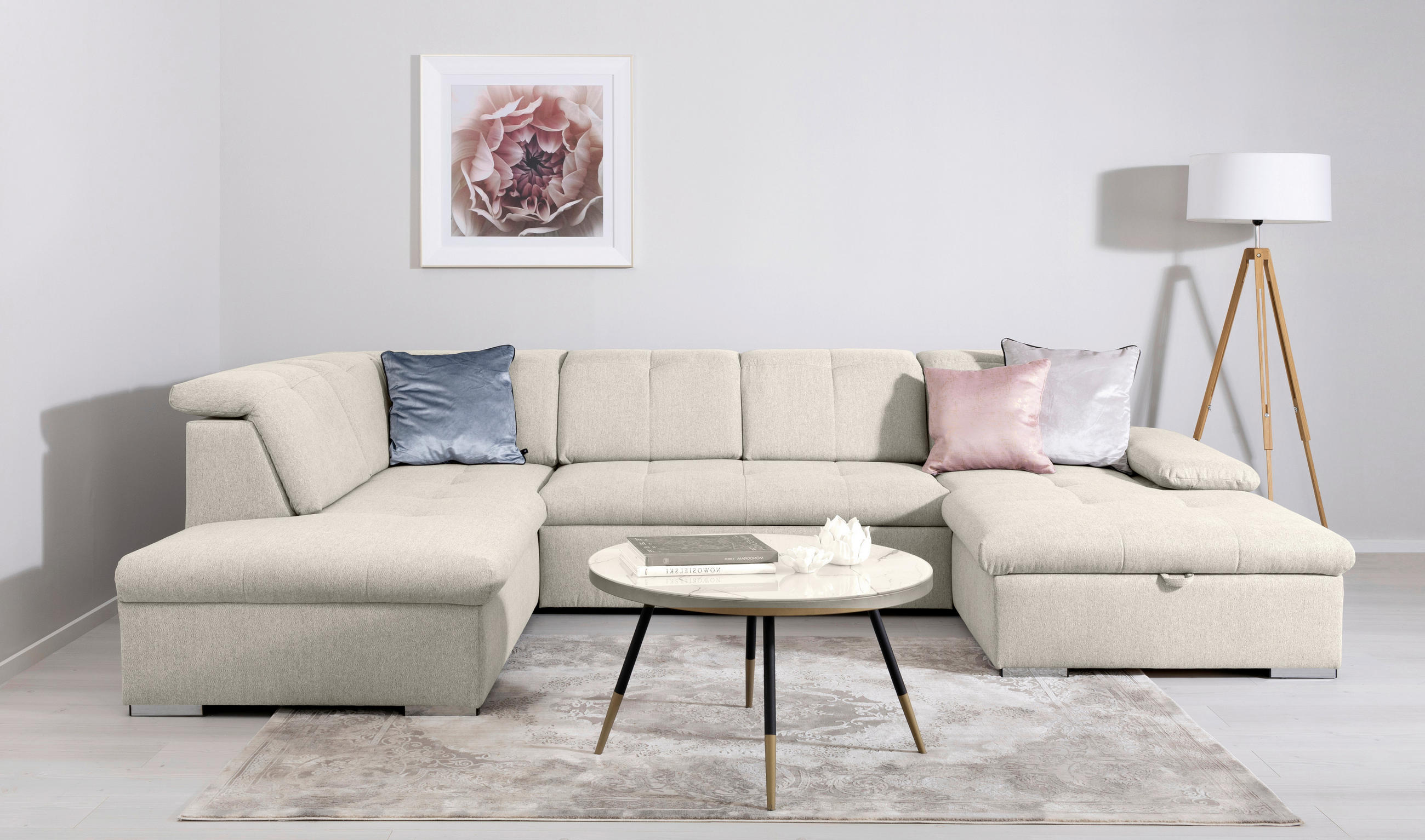 WOHNLANDSCHAFT Ramzes Beige  - Beige/Grau, Design, Textil/Metall (215/328/173cm) - MID.YOU