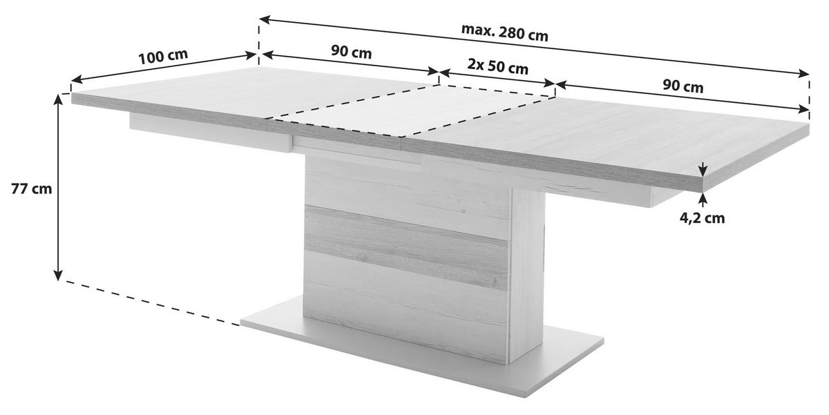 ESSTISCH in Holzwerkstoff 180-280/100/77 cm  - Eichefarben/Pinienfarben, Design, Holzwerkstoff (180-280/100/77cm) - MID.YOU
